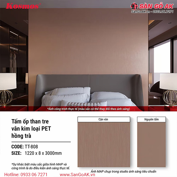 Tấm ốp than tre Kosmos vân kim loại PET hồng trà TT-808